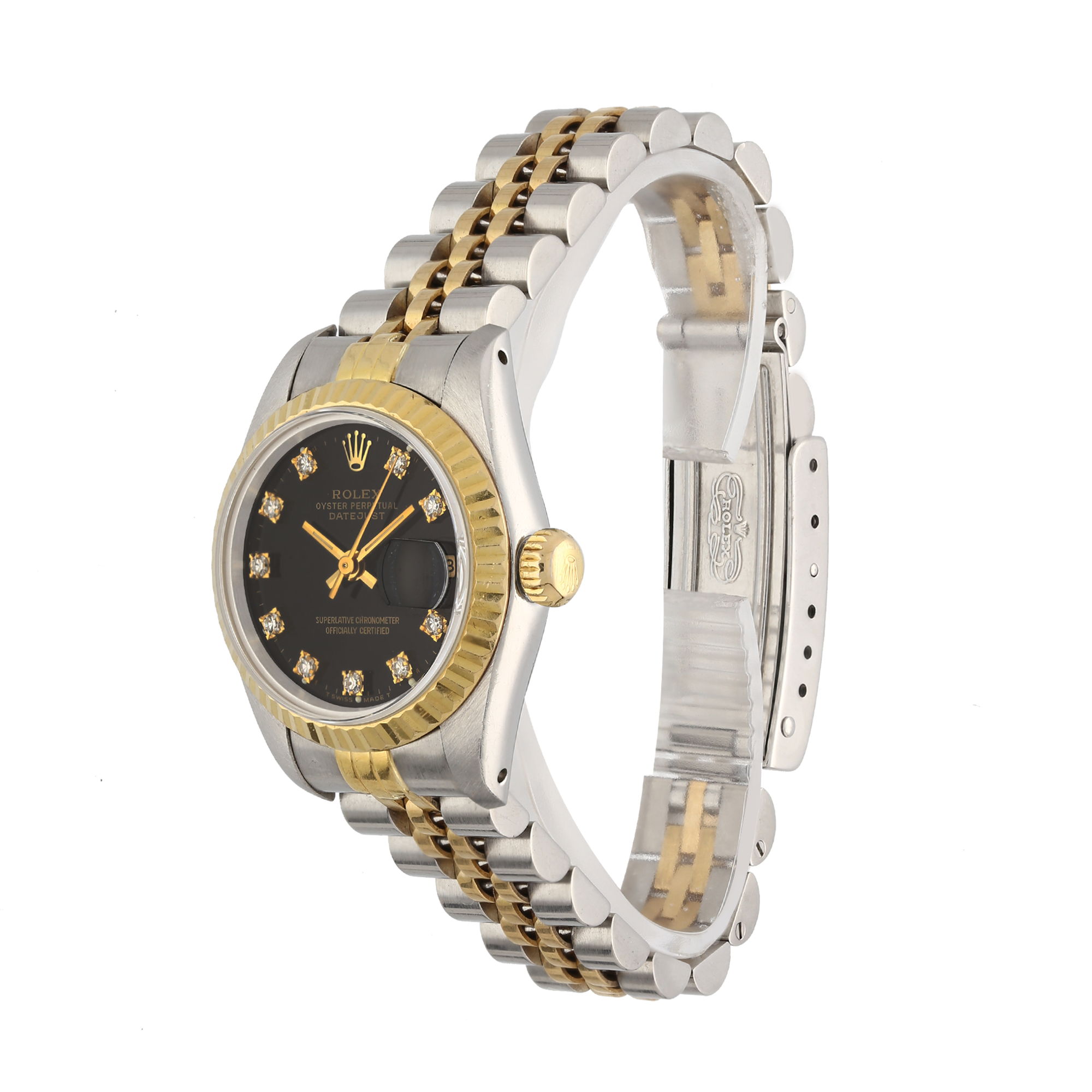 Rolex Ladies Datejust 69173 Black Diamond Dial 26mm Steel & Gold Watch – 1988, Papers