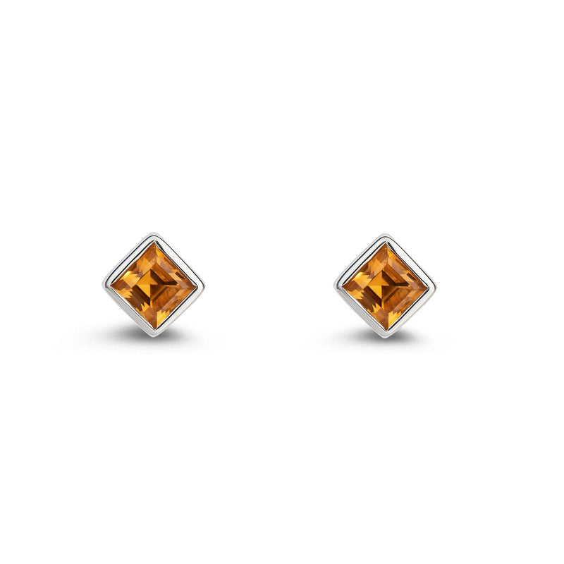 9ct White Gold Citrine Square Rubover Stud Earrings 0.25ct