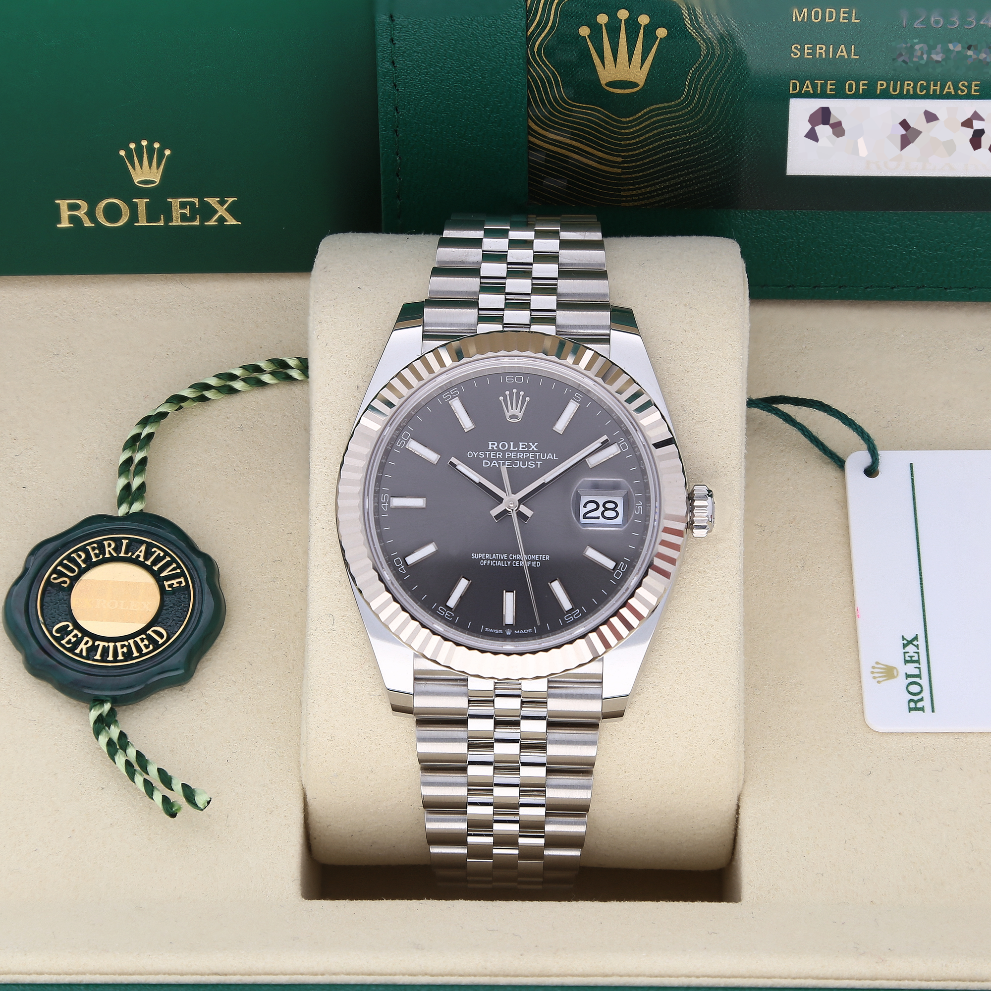 Rolex Datejust 41mm Rhodium Dial 126334 – 2025, Jubilee Bracelet, Full Set