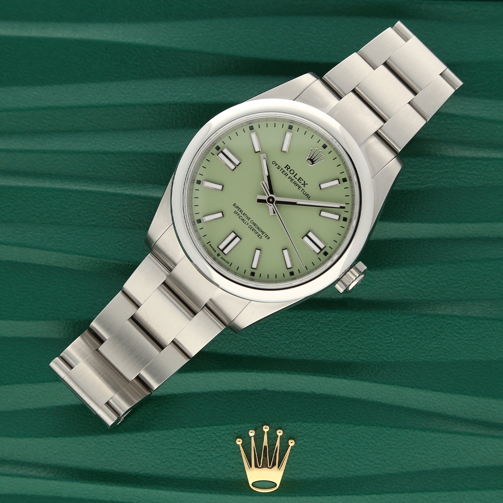 Unworn Rolex Oyster Perpetual 134300 Pistachio Dial 41mm Stainless Steel Watch – 2025, Full Set