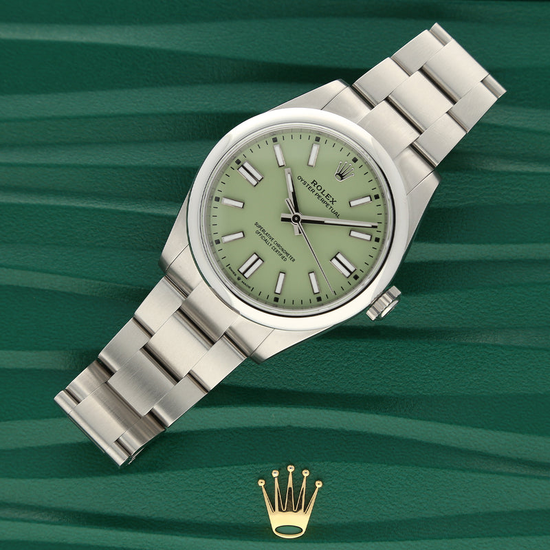 Unworn Rolex Oyster Perpetual 134300 Pistachio Dial 41mm Stainless Steel Watch – 2025, Full Set