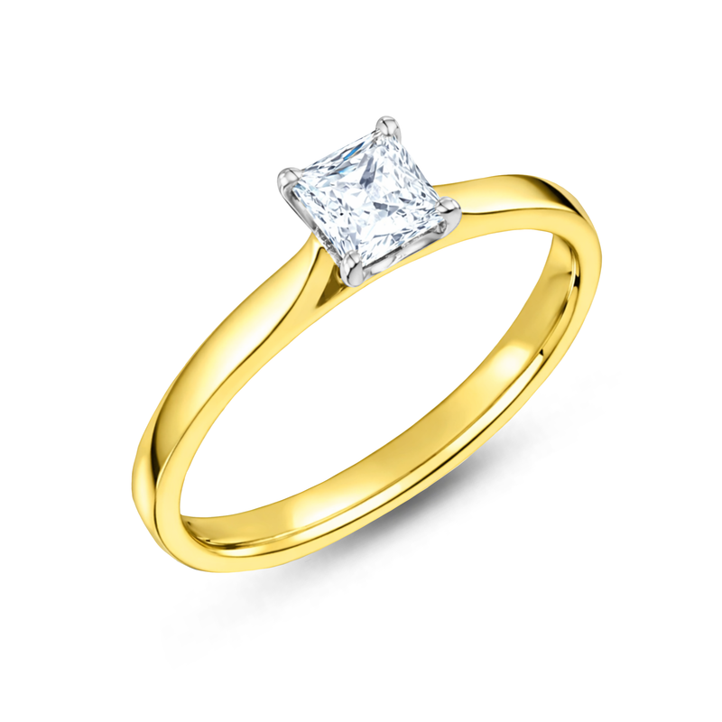 18ct Yellow & White Gold 0.33ct Natural Diamond Princess Cut Claw Set Ring