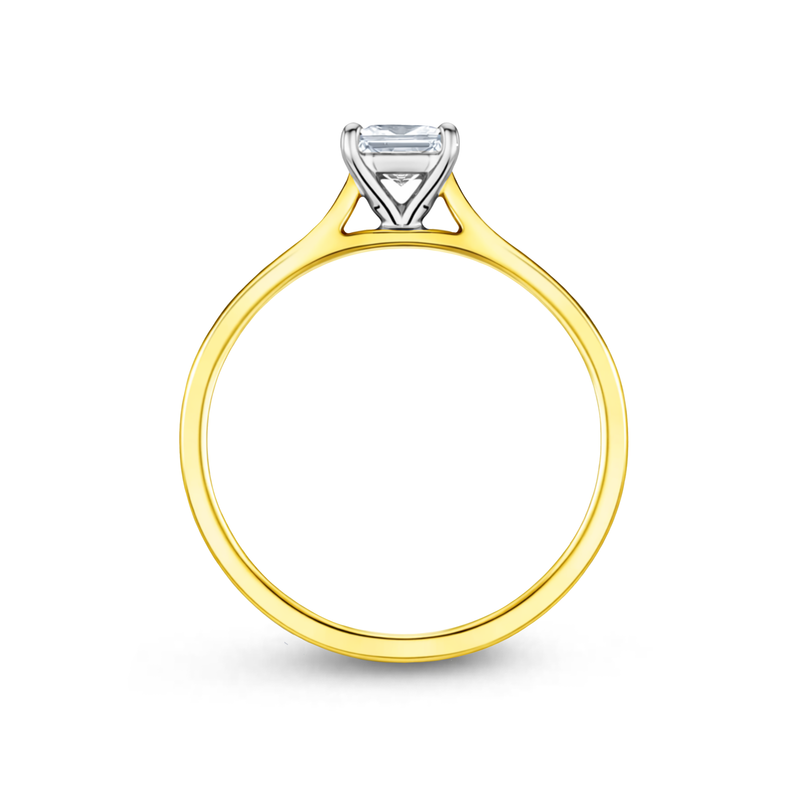 18ct Yellow & White Gold 0.33ct Natural Diamond Princess Cut Claw Set Ring