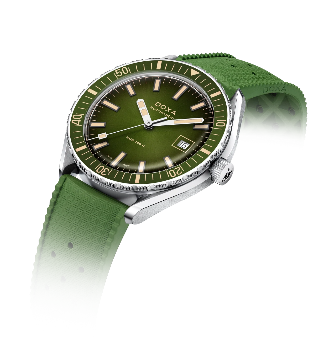 Doxa Sea Emerald Green Rubber Strap Watch side view