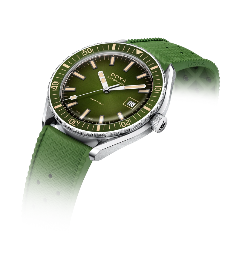 Doxa Sea Emerald Green Rubber Strap Watch side view