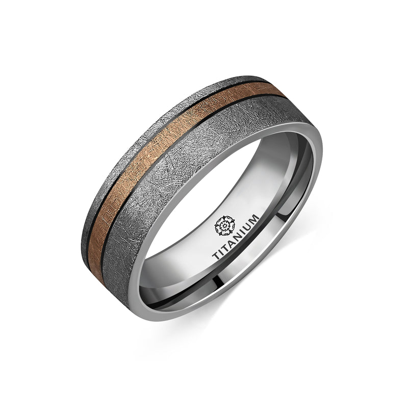 Titanium Brushed Finish 9ct Rose Gold Ring