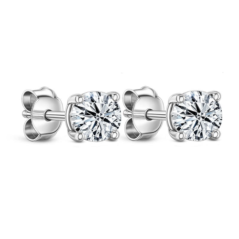 Lab Grown Diamond Four Claw Round Stud Earrings