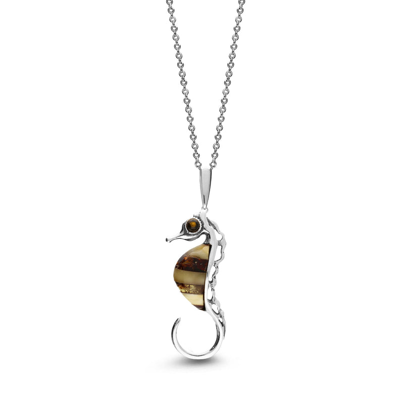 Sterling Silver Amber Seahorse Pendant