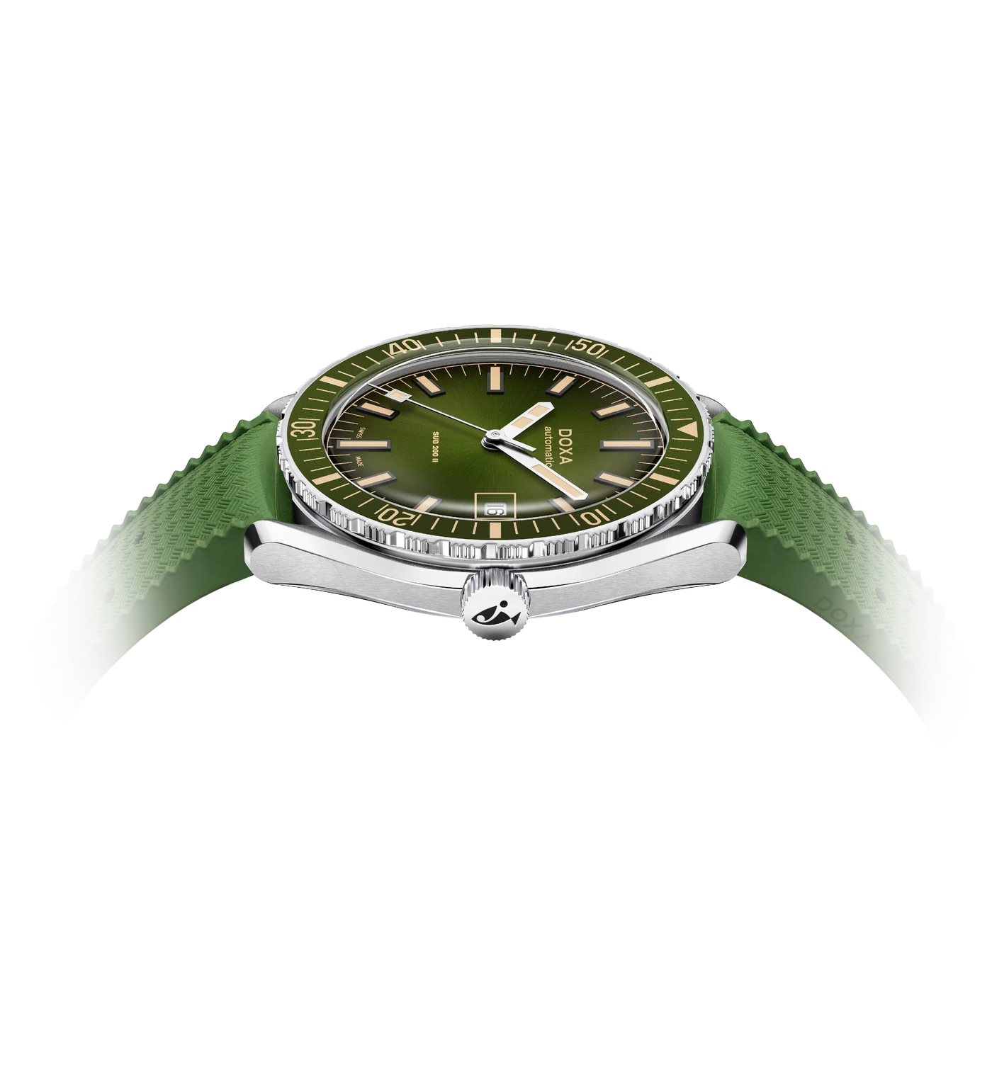 Doxa Sea Emerald Green Rubber Strap Watch side view