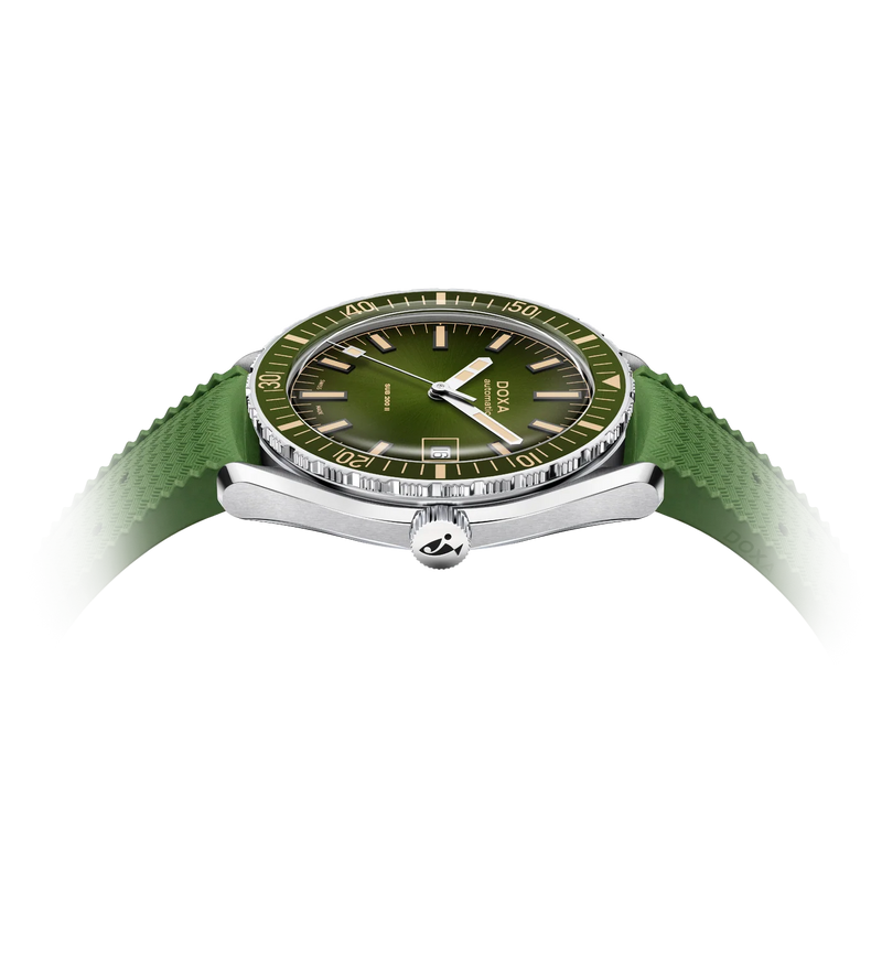 Doxa Sea Emerald Green Rubber Strap Watch side view