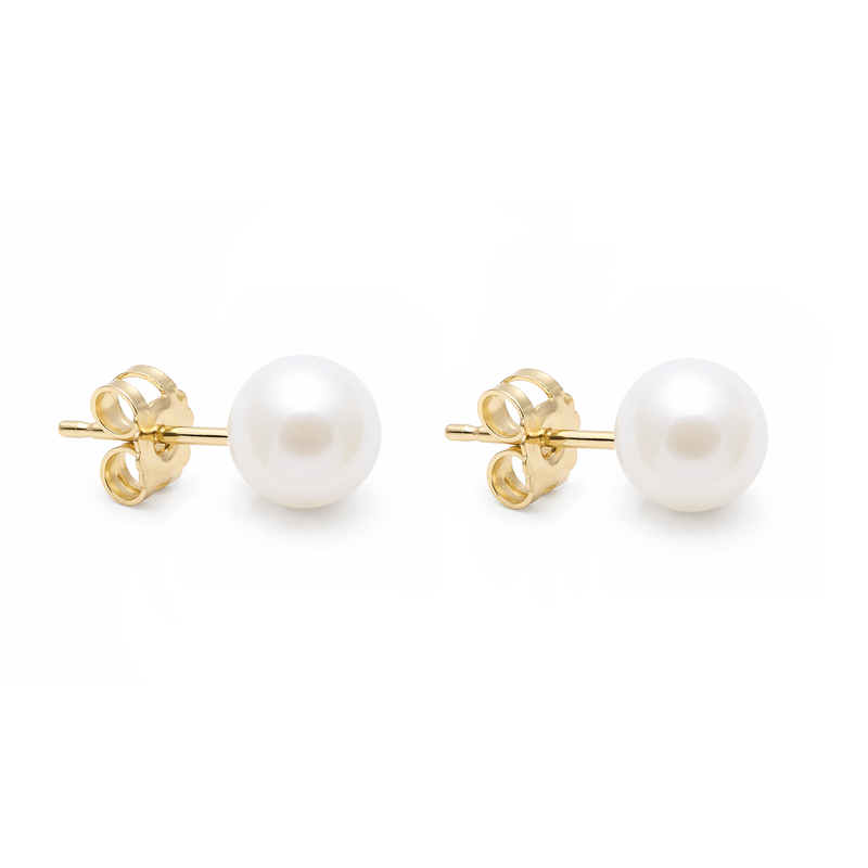 9ct Yellow Gold Pearl Round Stud Earrings