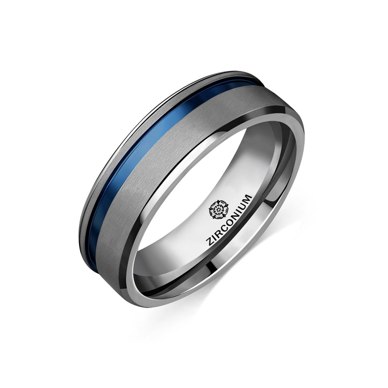 Zirconium Flat Court Blue Anodised Ring