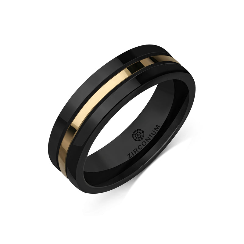 Zirconium Flat Court 9ct Inlaid Ring