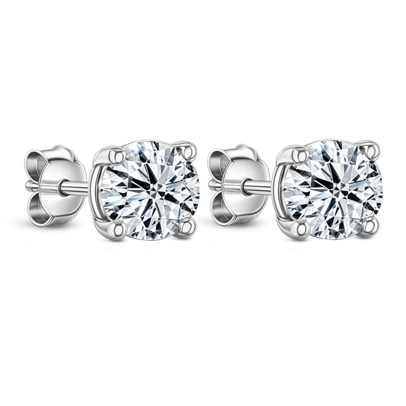 Lab Grown Diamond Four Claw Round Stud Earrings