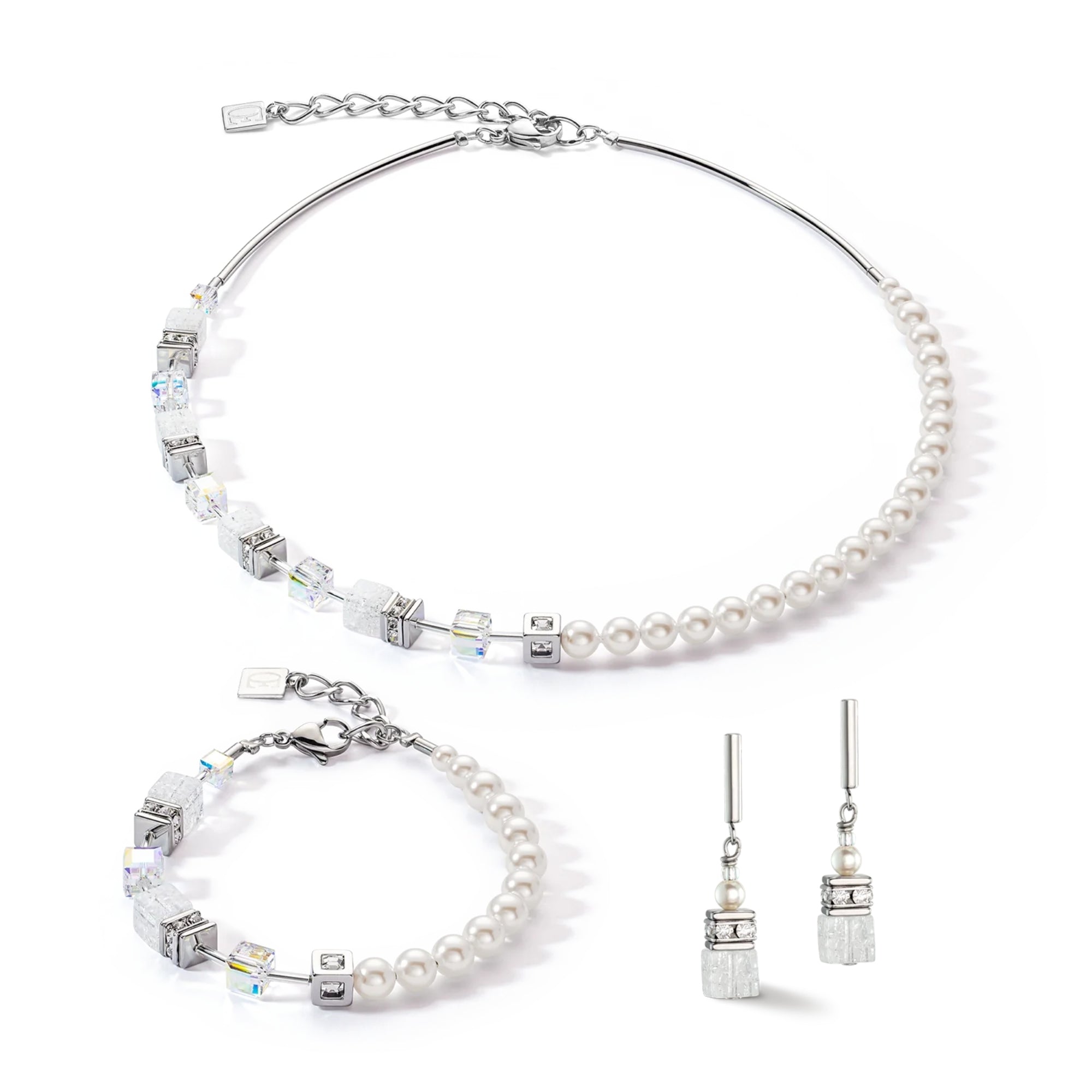 GeoCUBE Precious Fusion Pearls White Earrings