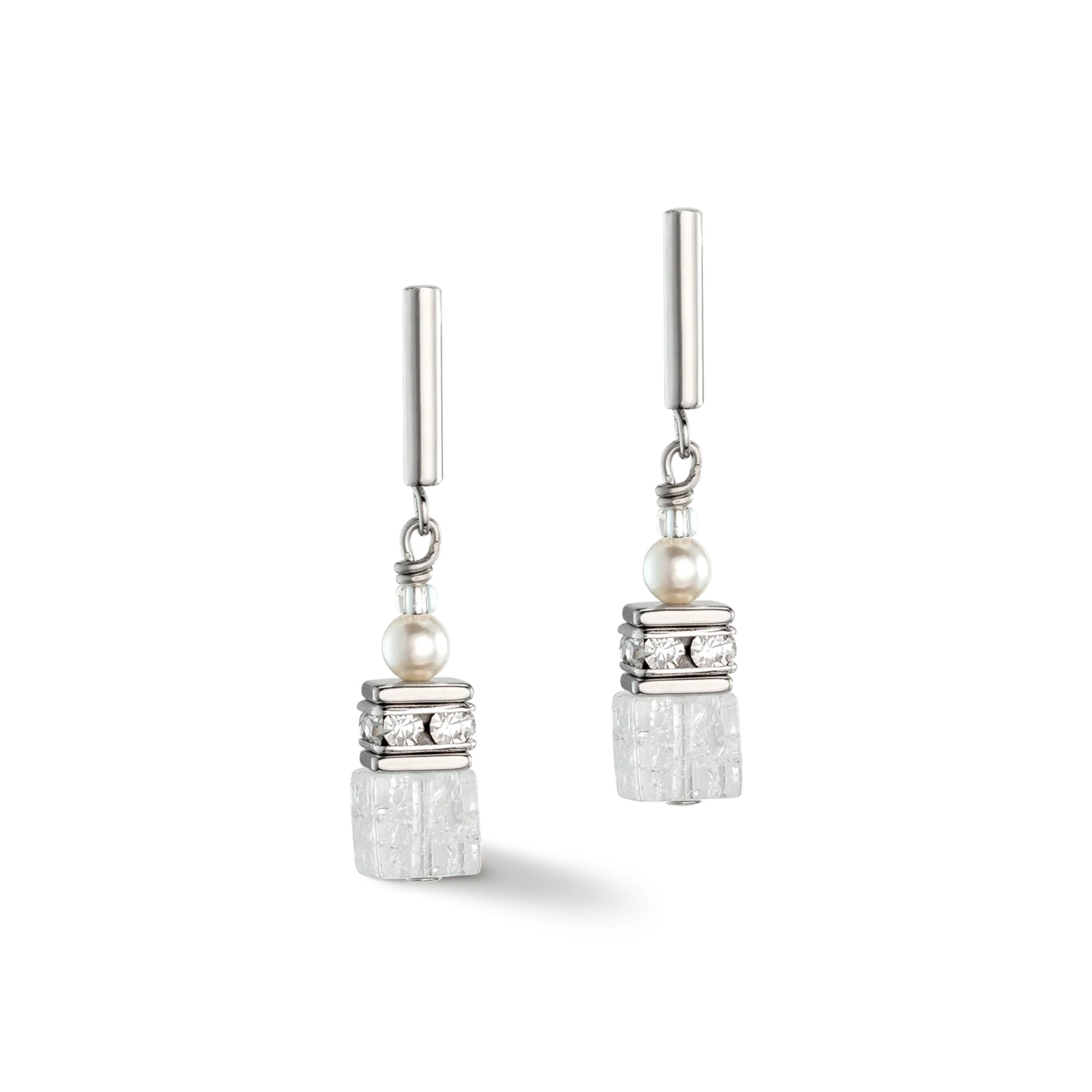 GeoCUBE Precious Fusion Pearls White Earrings