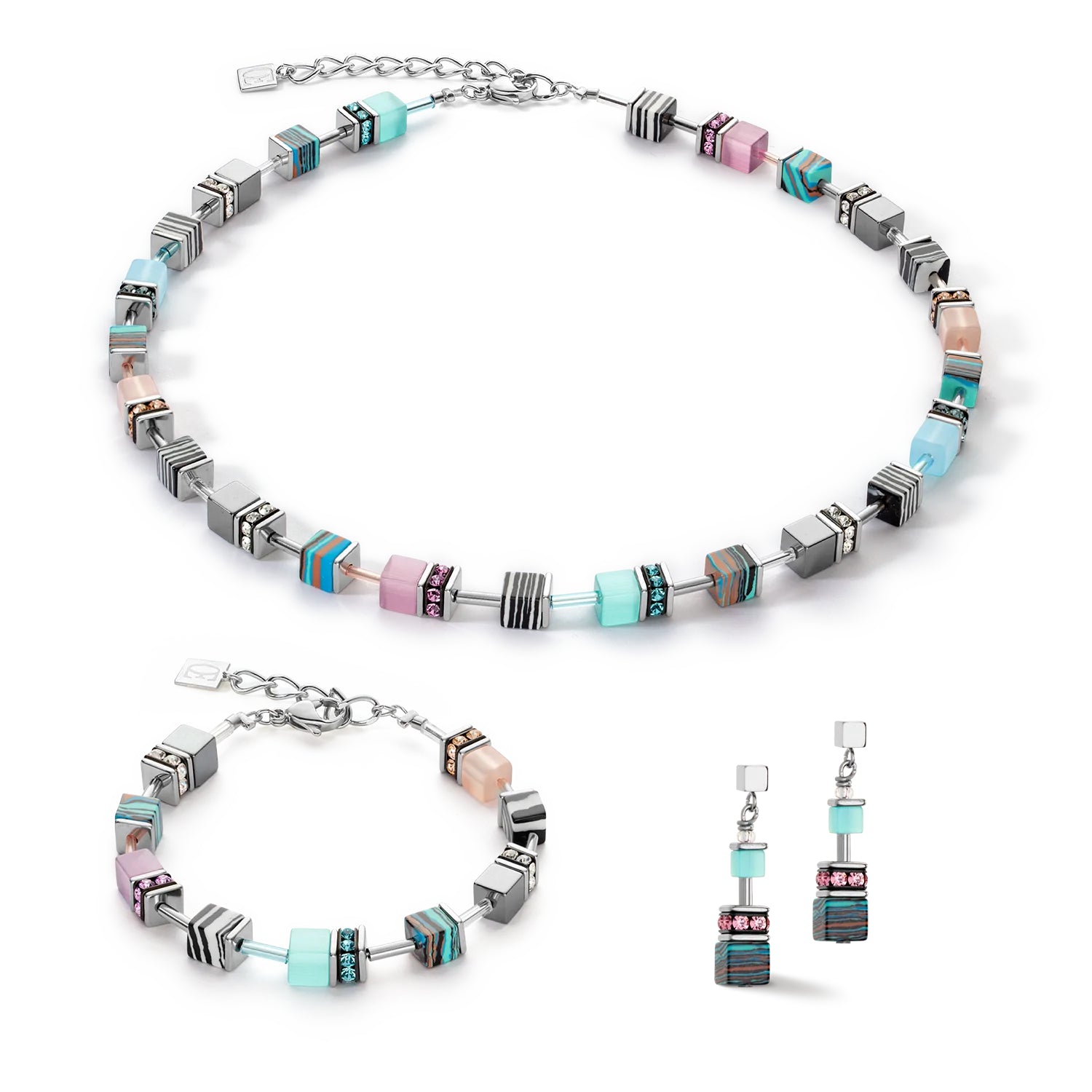 GeoCUBE Candy Necklace Aqua Pink