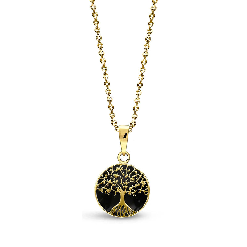 Yellow Gold Vermeil Whitby Jet Small Tree of Life Pendant