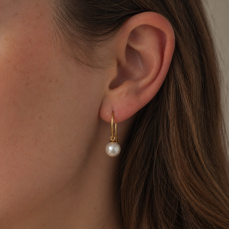 9ct Yellow Gold Pearl Round Drop Earrings 8-8.5mm