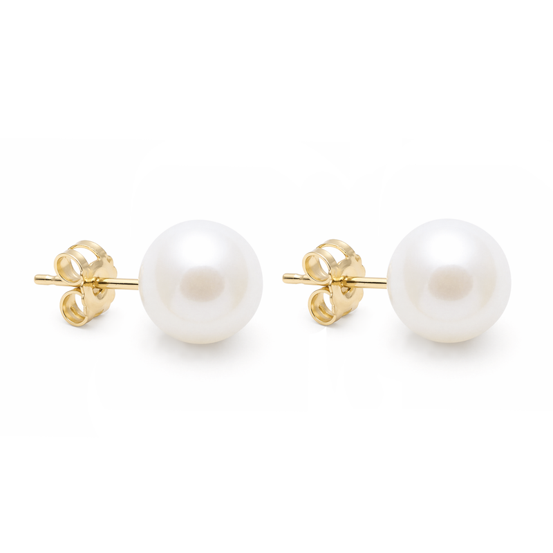 9ct Yellow Gold Pearl Round Stud Earrings