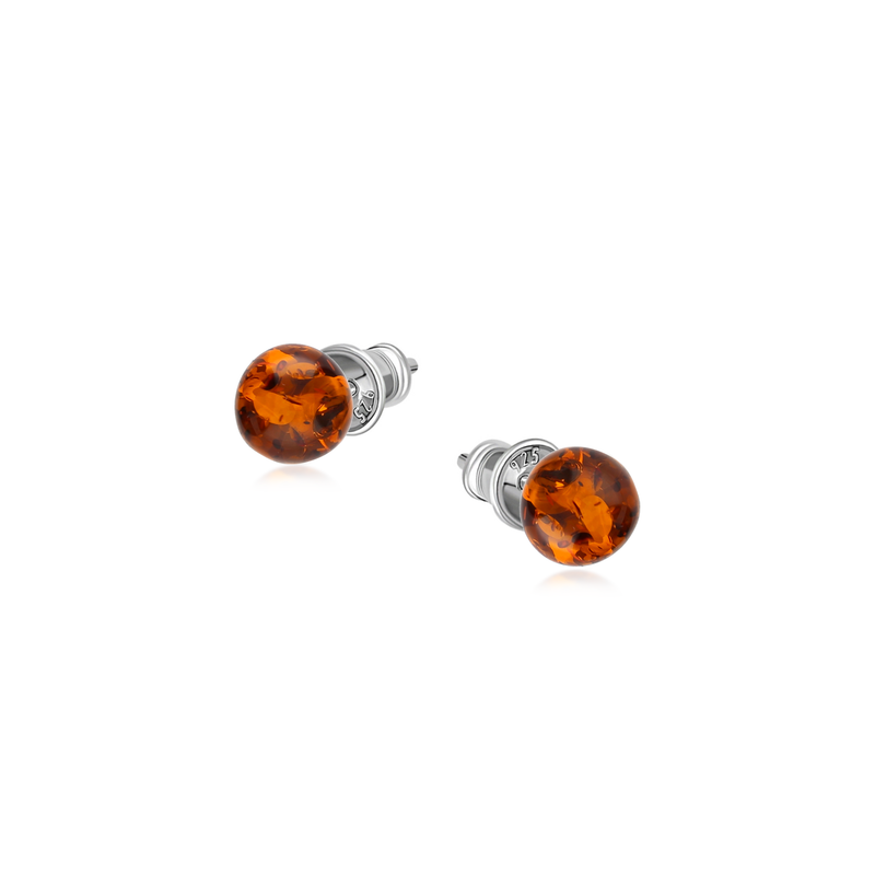 Sterling Silver Amber 4mm Ball Stud Earrings
