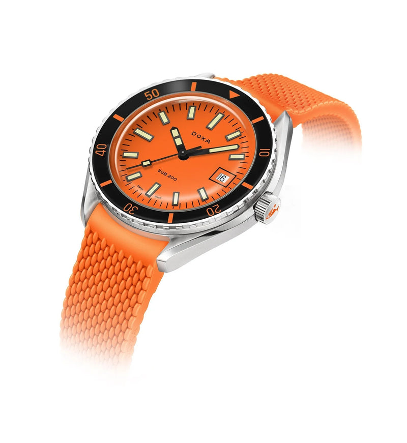 DOXA SUB 200 Professional Orange Rubber Strap Watch