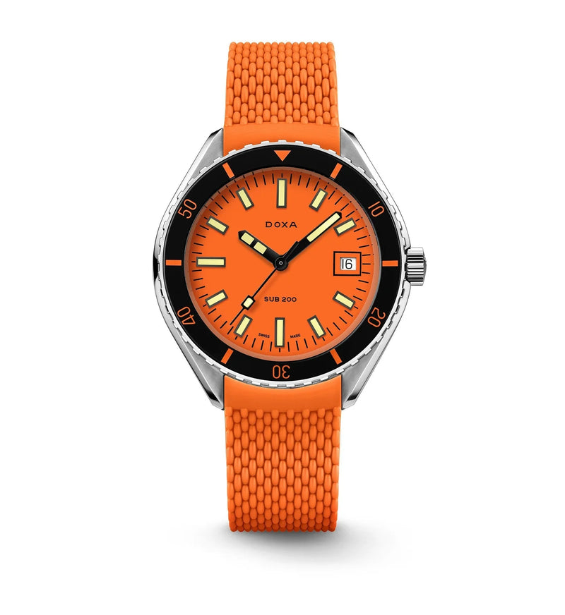 DOXA SUB 200 Professional Orange Rubber Strap Watch