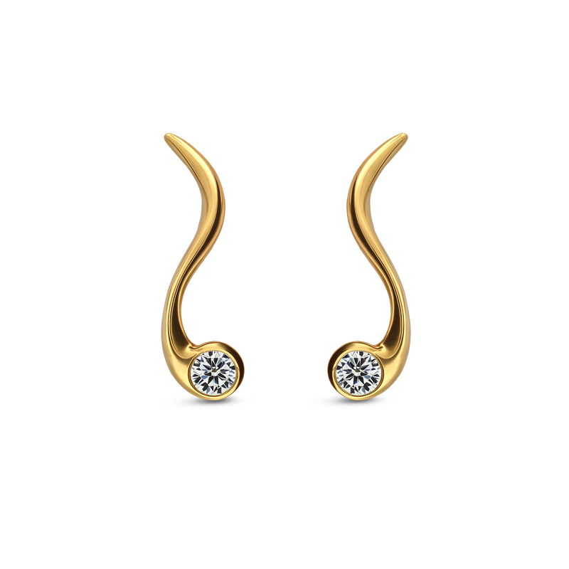 9ct Yellow Gold Natural Diamond Wave Stud Earrings
