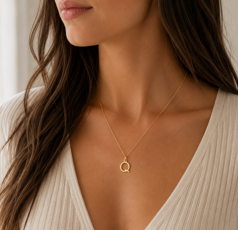 9ct Yellow Gold Initial 'Q' Necklace