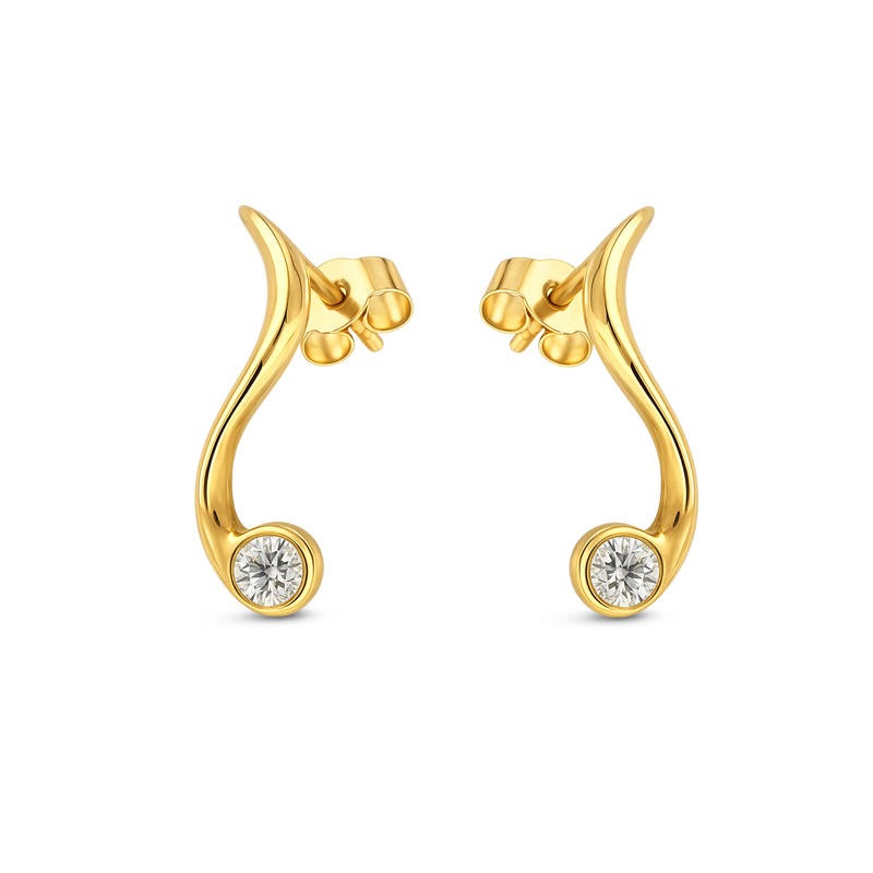 9ct Yellow Gold Natural Diamond Wave Stud Earrings