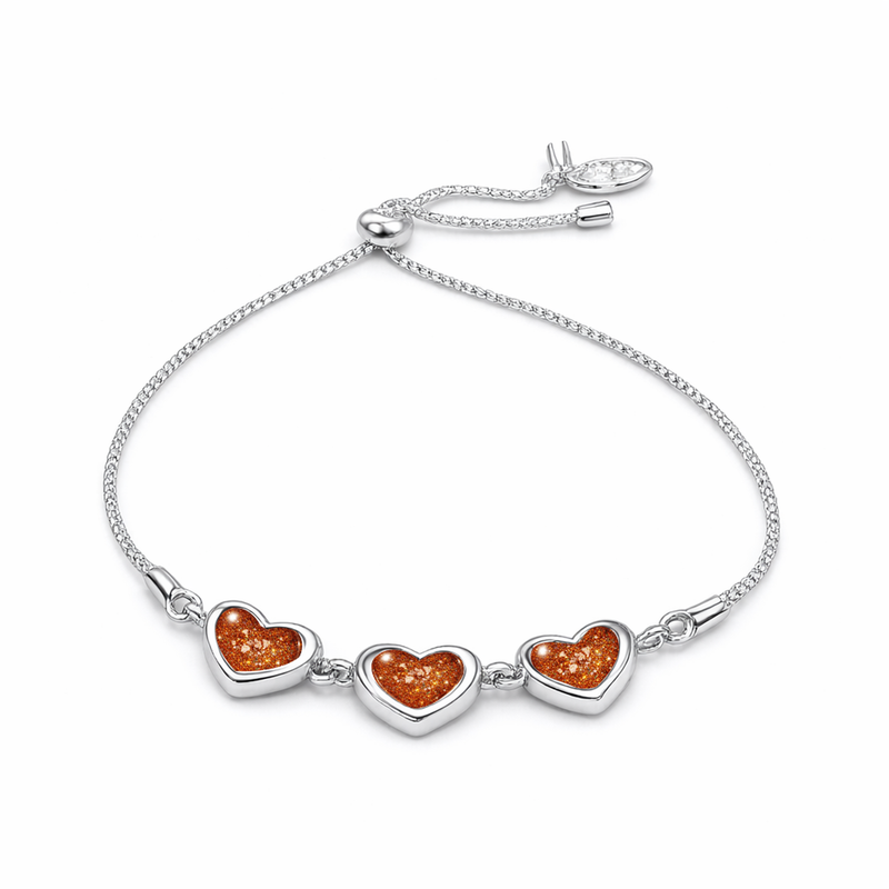 Sterling Silver Heart 3 Stone Slider Keepsake Bracelet