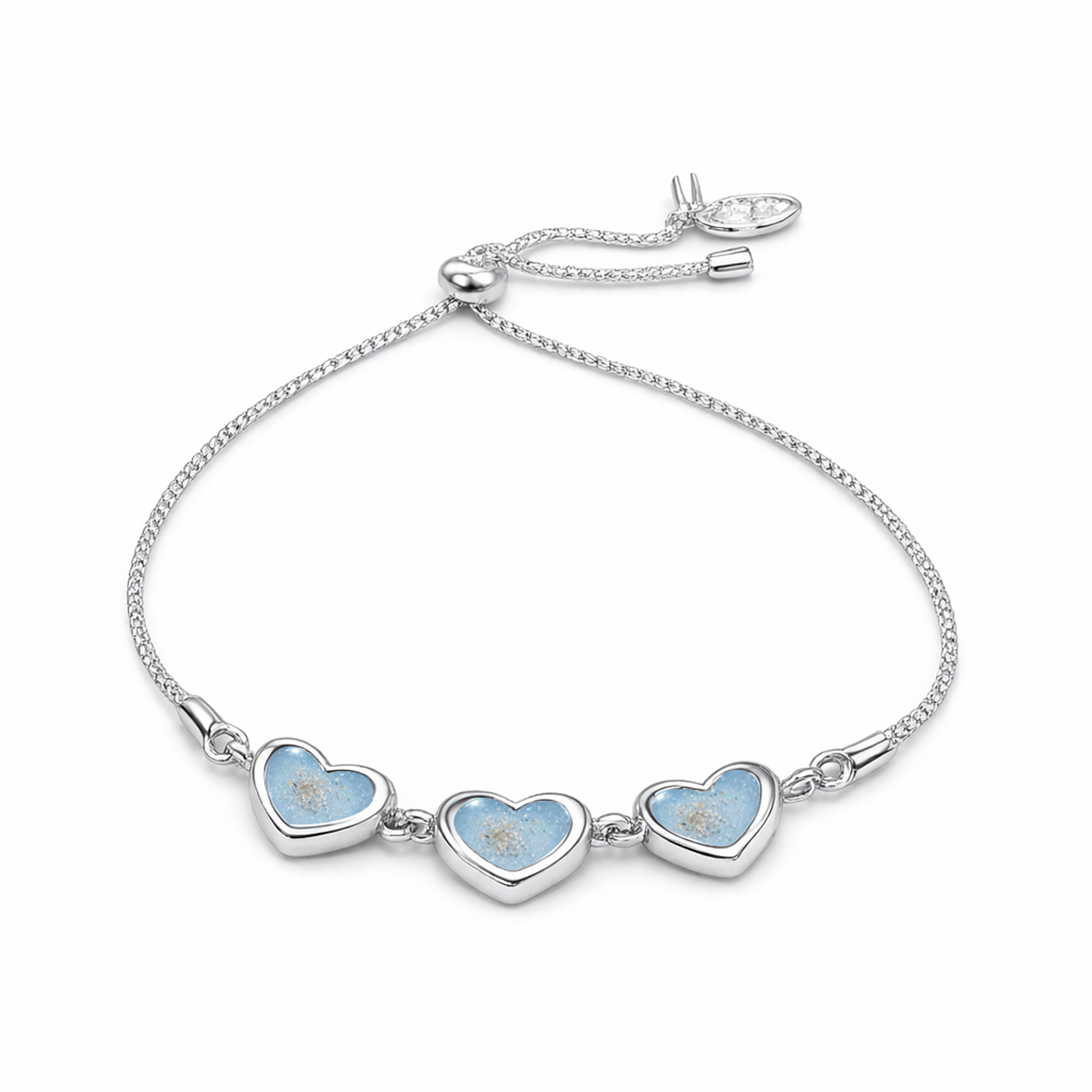 Sterling Silver Heart 3 Stone Slider Keepsake Bracelet