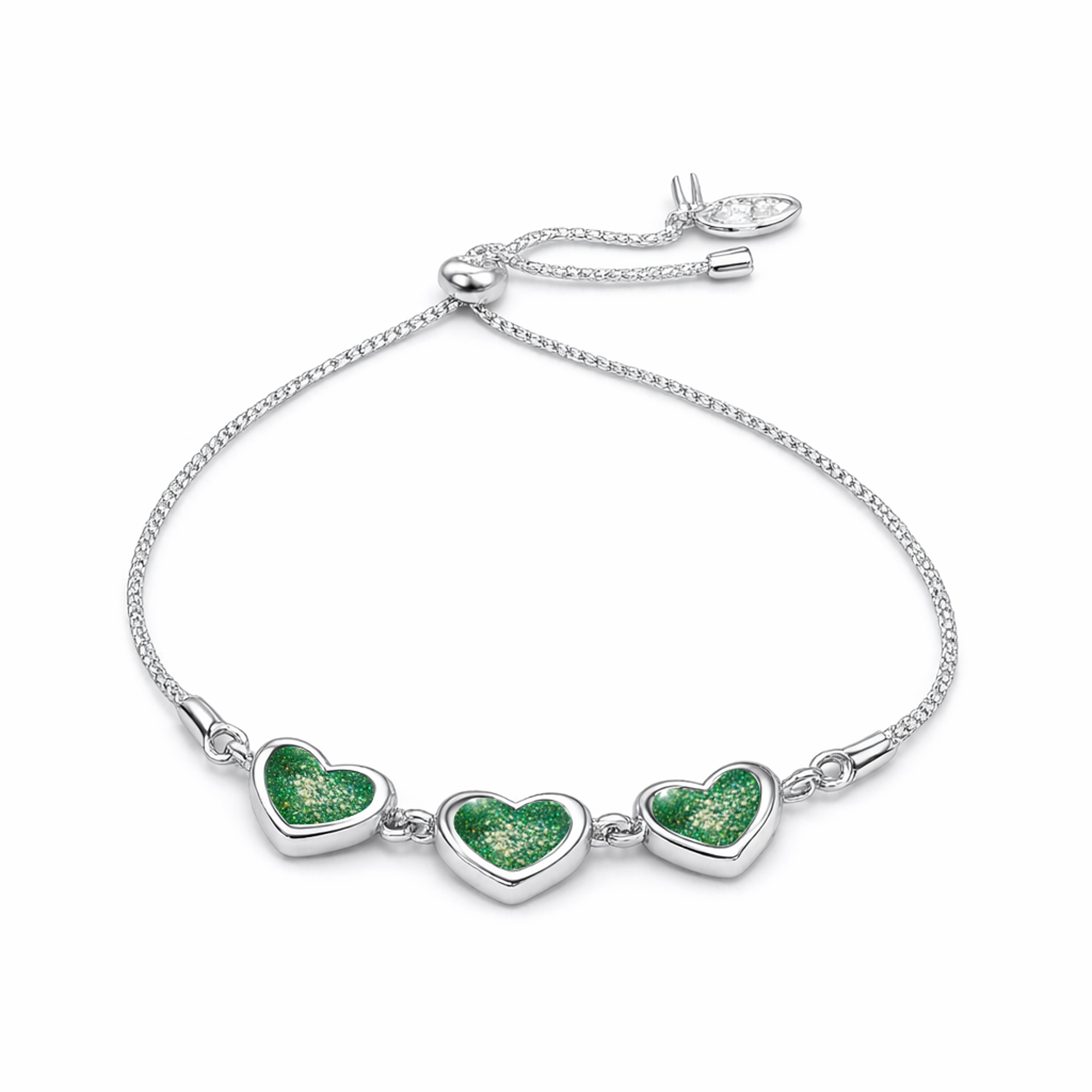 Sterling Silver Heart 3 Stone Slider Keepsake Bracelet