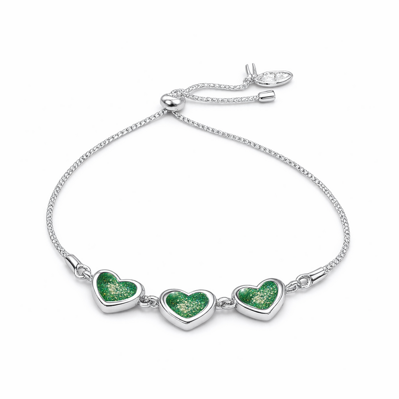 Sterling Silver Heart 3 Stone Slider Keepsake Bracelet