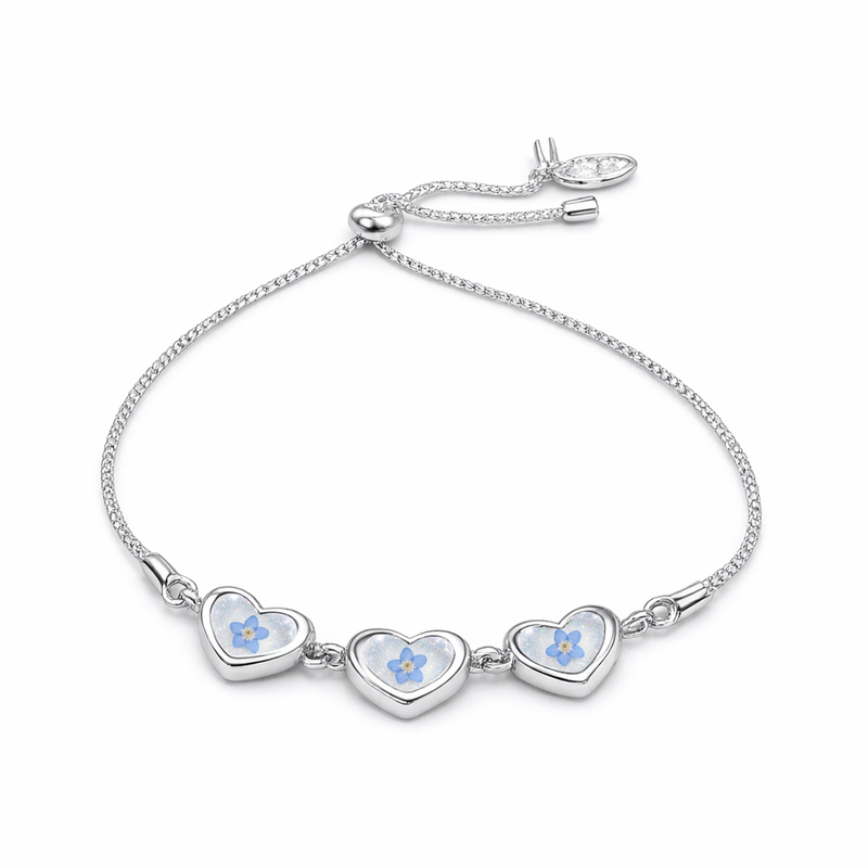 Sterling Silver Heart 3 Stone Slider Keepsake Bracelet