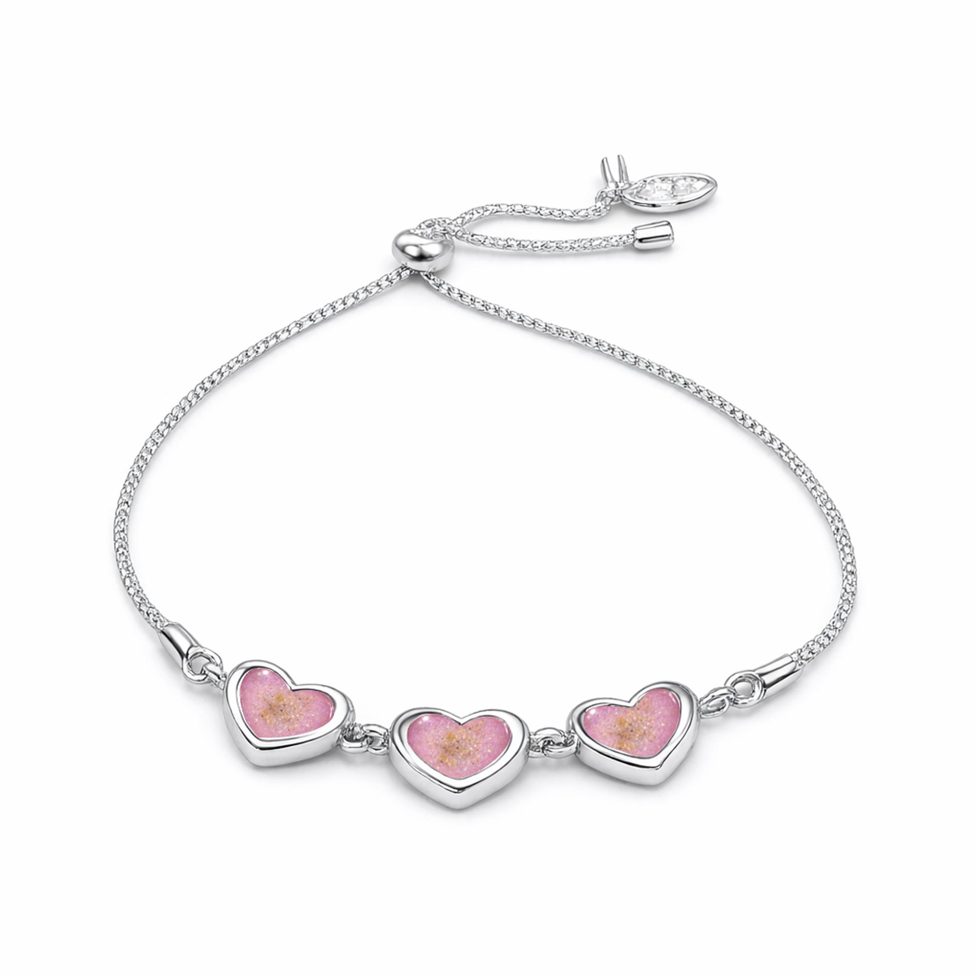 Sterling Silver Heart 3 Stone Slider Keepsake Bracelet