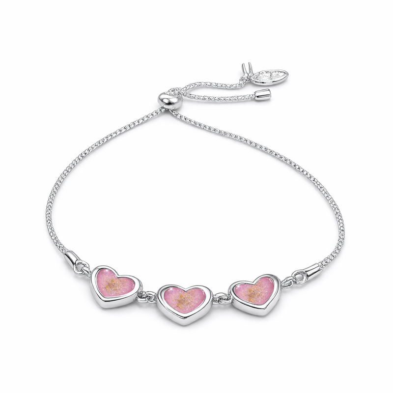 Sterling Silver Heart 3 Stone Slider Keepsake Bracelet