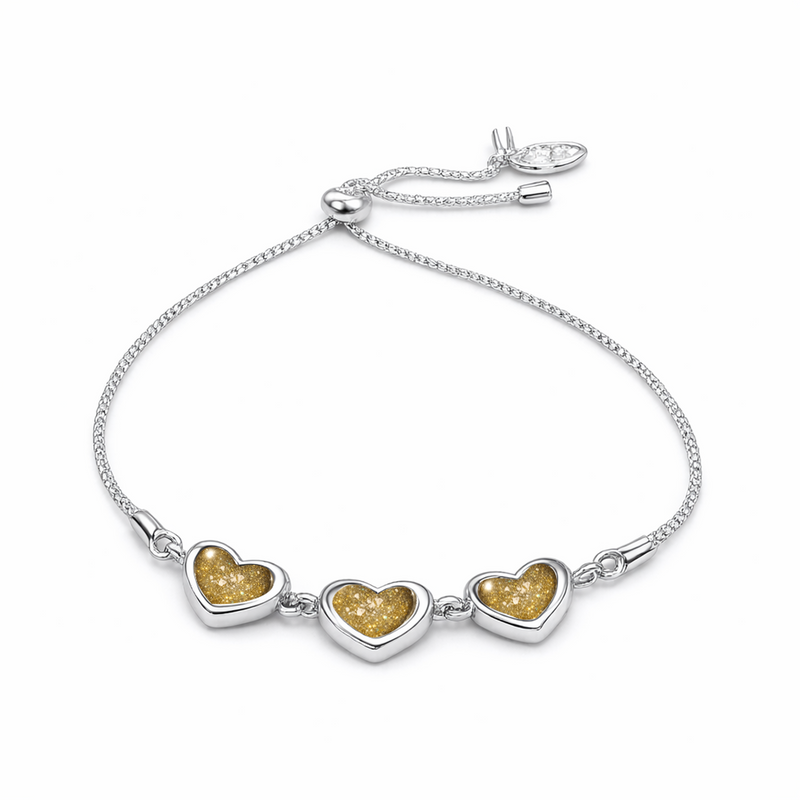 Sterling Silver Heart 3 Stone Slider Keepsake Bracelet