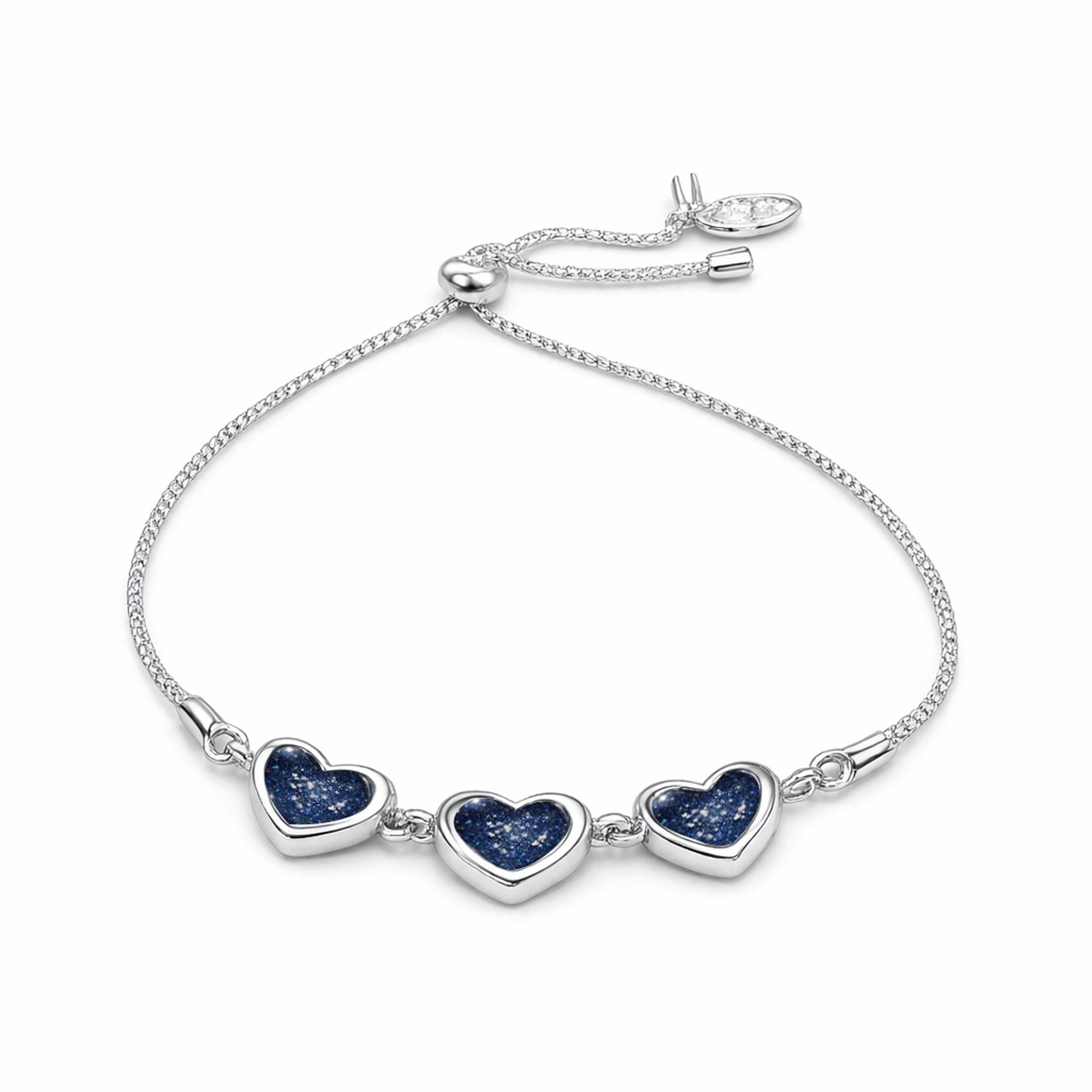 Sterling Silver Heart 3 Stone Slider Keepsake Bracelet