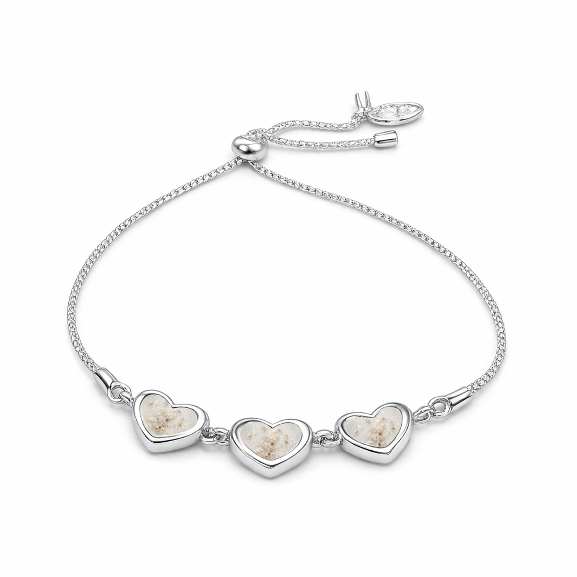 Sterling Silver Heart 3 Stone Slider Keepsake Bracelet