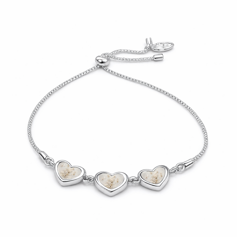 Sterling Silver Heart 3 Stone Slider Keepsake Bracelet
