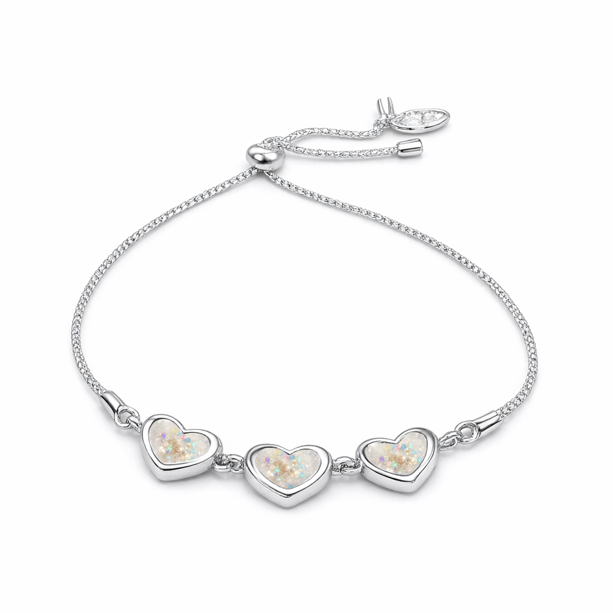Sterling Silver Heart 3 Stone Slider Keepsake Bracelet