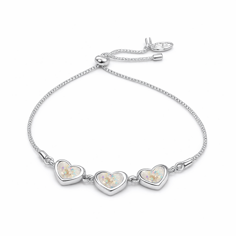 Sterling Silver Heart 3 Stone Slider Keepsake Bracelet