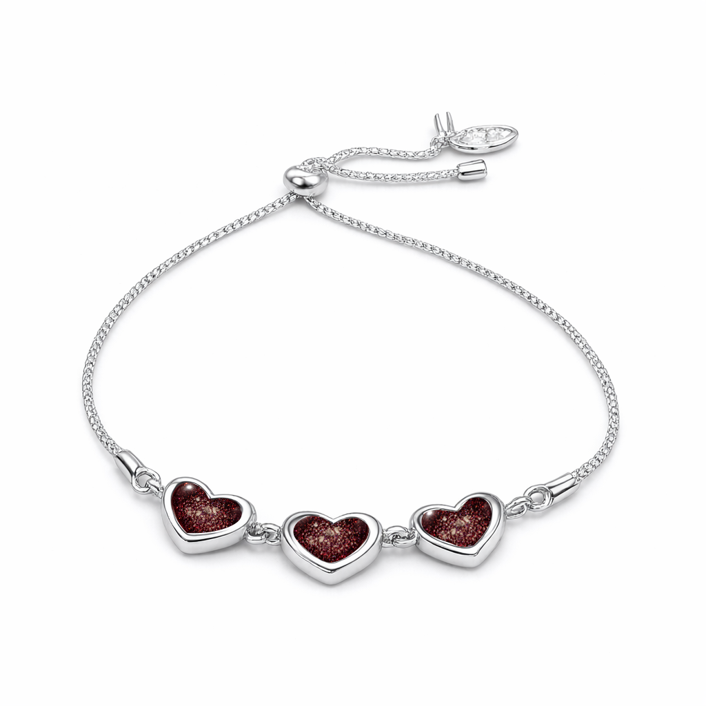 Sterling Silver Heart 3 Stone Slider Keepsake Bracelet