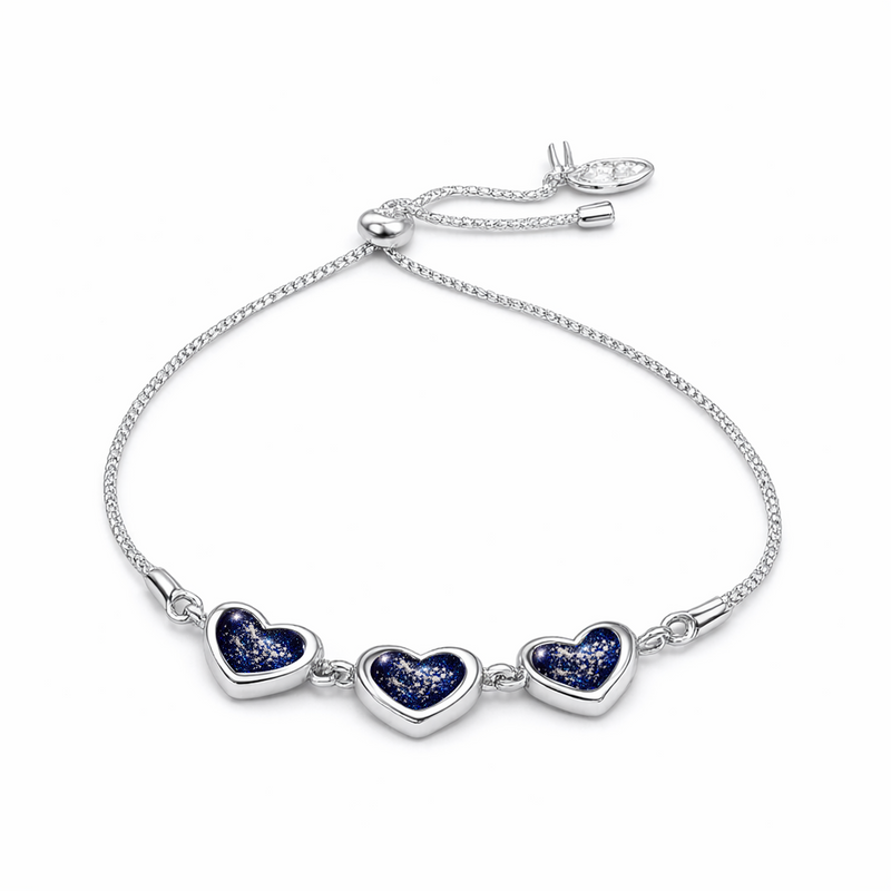Sterling Silver Heart 3 Stone Slider Keepsake Bracelet