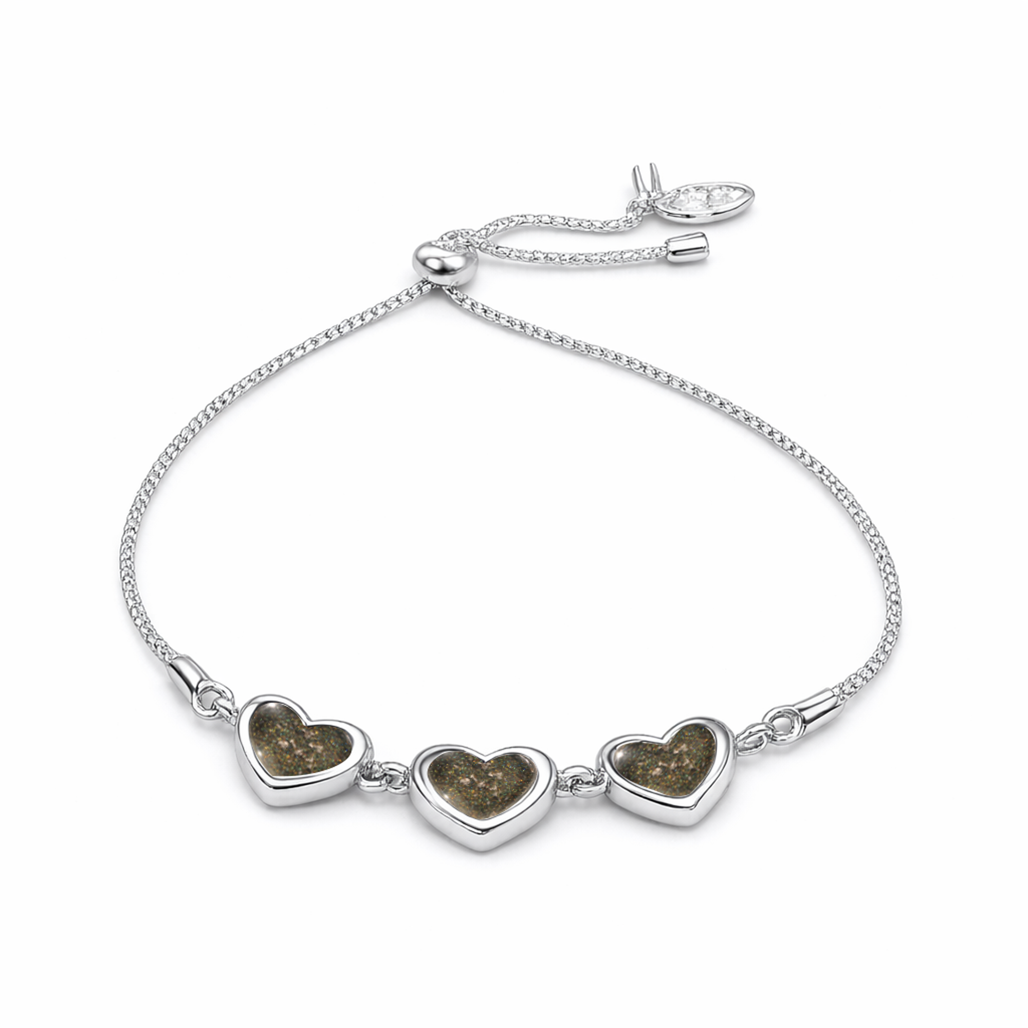 Sterling Silver Heart 3 Stone Slider Keepsake Bracelet