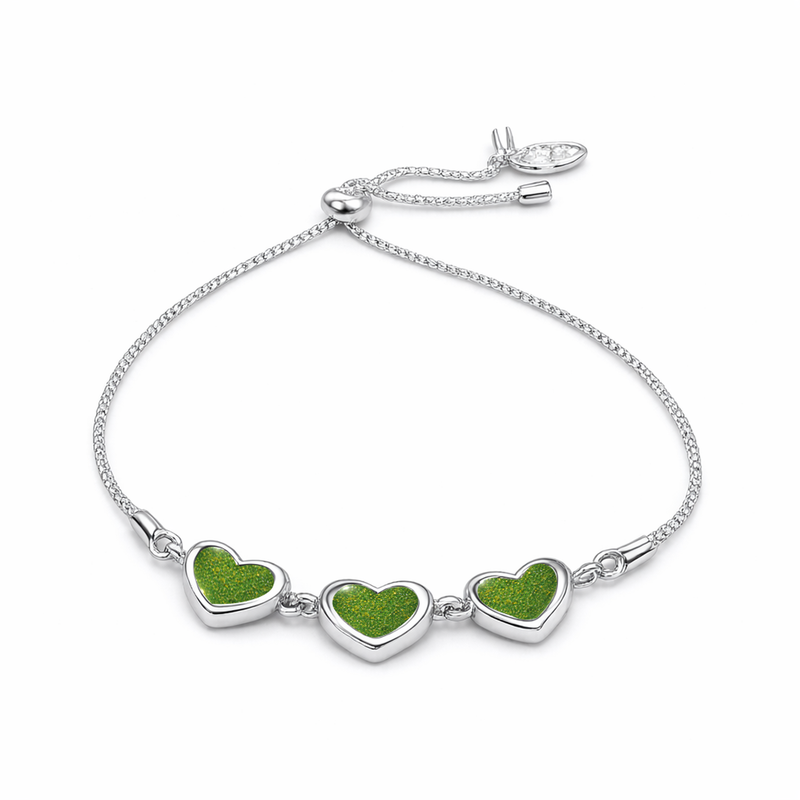 Sterling Silver Heart 3 Stone Slider Keepsake Bracelet