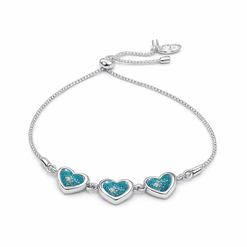 Sterling Silver Heart 3 Stone Slider Keepsake Bracelet