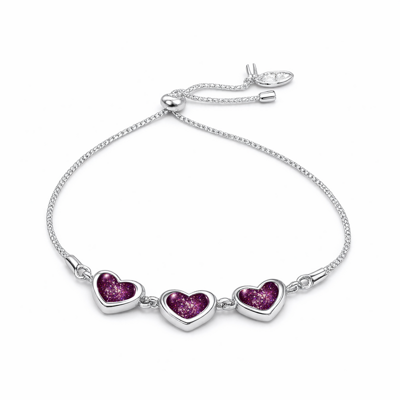 Sterling Silver Heart 3 Stone Slider Keepsake Bracelet