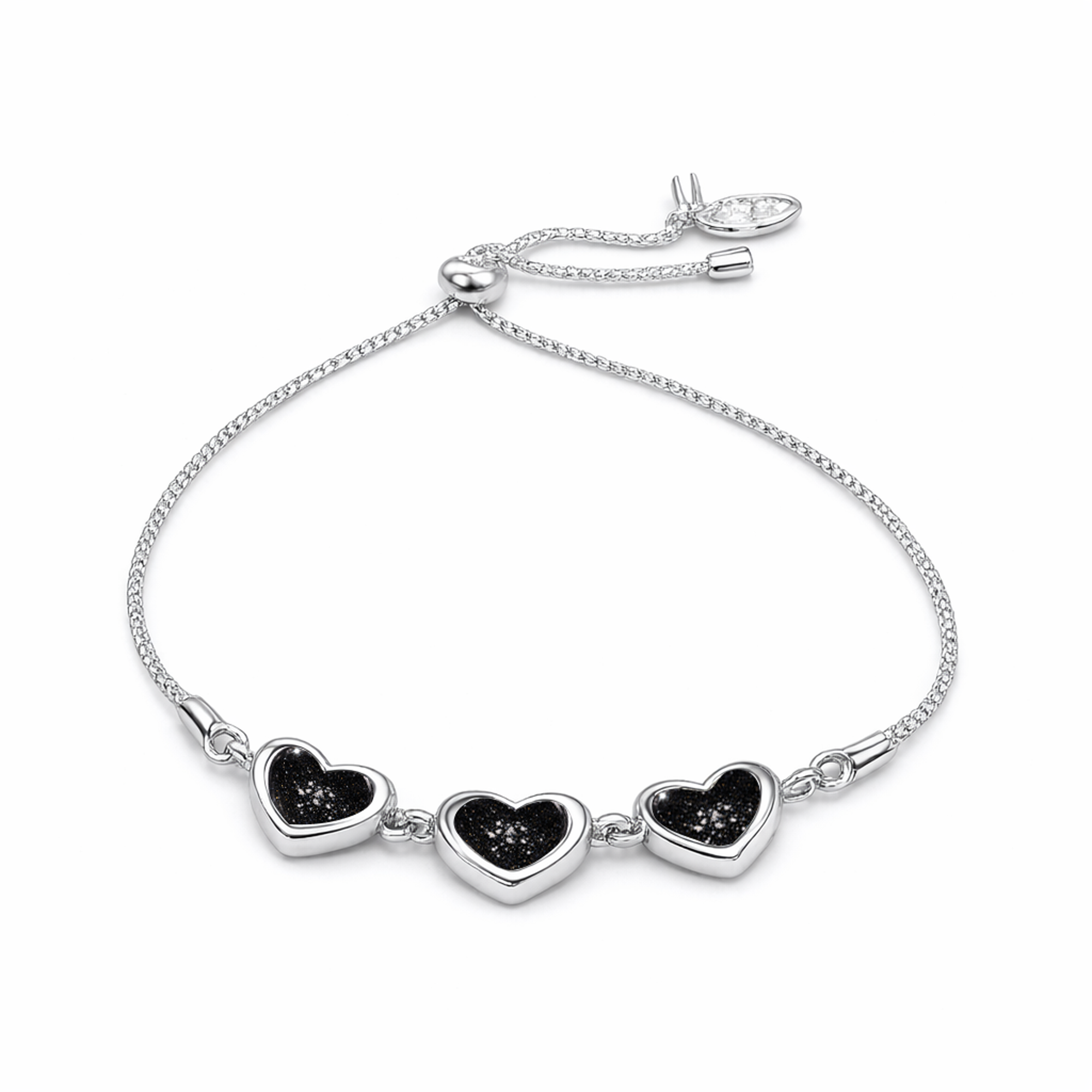 Sterling Silver Heart 3 Stone Slider Keepsake Bracelet